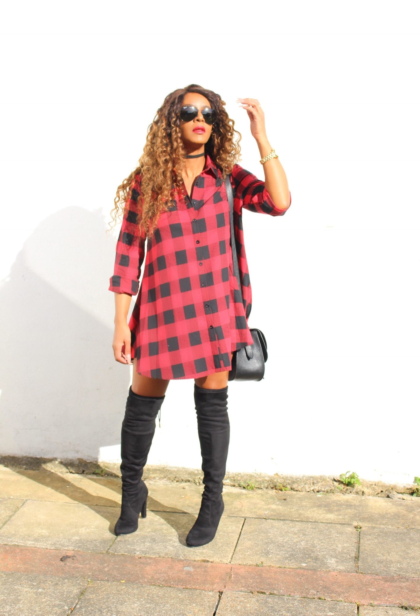 Oversize check shirt dress